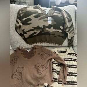 Lot of 3 distressed juniors sweaters  NEW